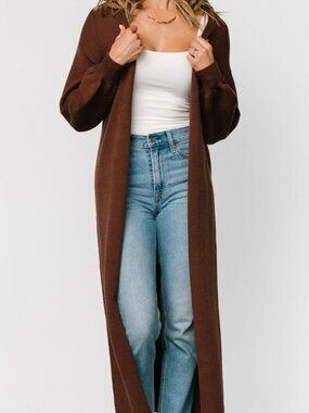 Long Line Maxi Cardigan/Duster/Coat Sweater sz S-M - Moka Brown